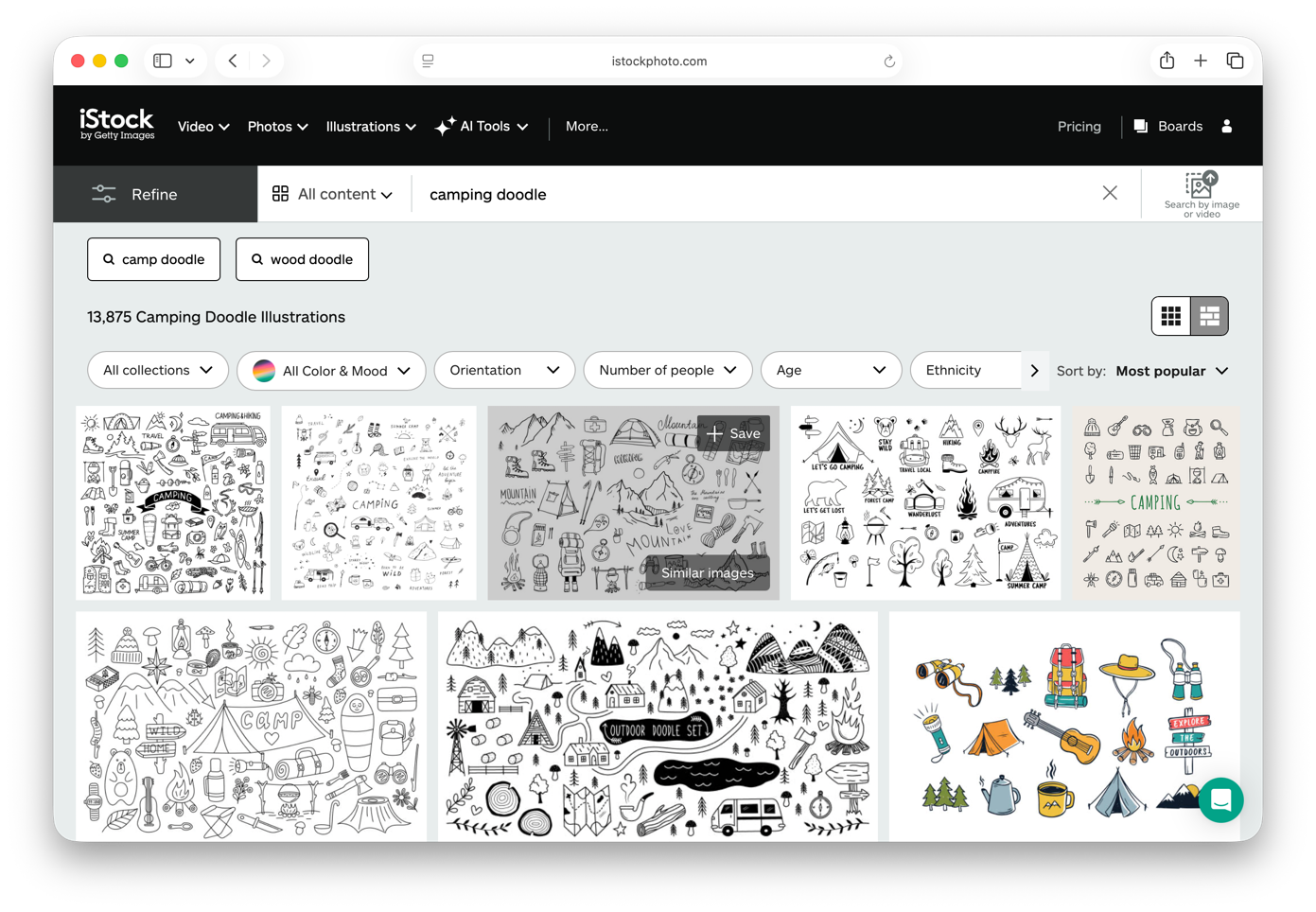 iStock Photo search for camping illustrations