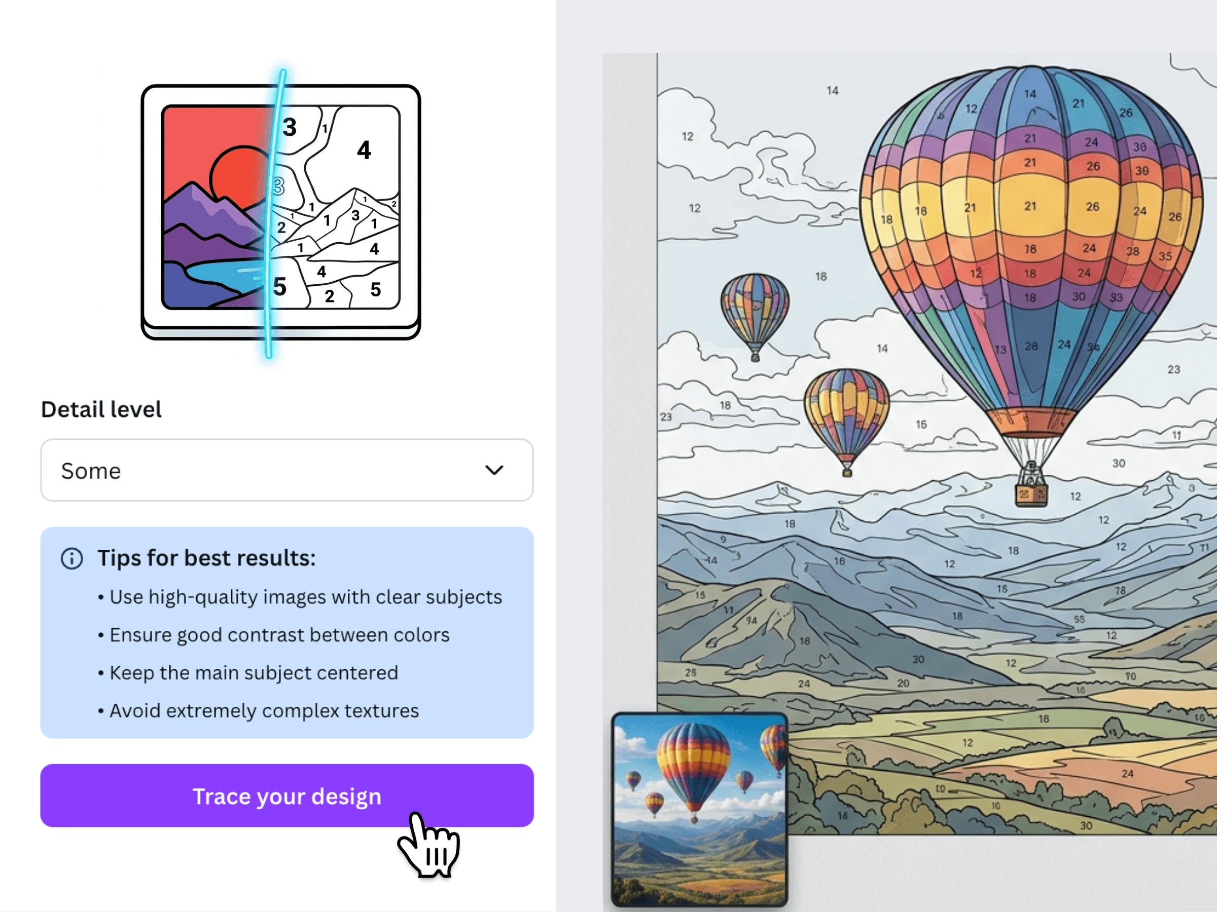 Convert designs to paint-by-number outlines in Canva